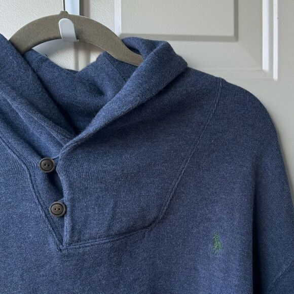 Polo Ralph Lauren Sweater Men XL Blue Mock Neck Brown Elbow Patch Preppy Casual - Picture 5 of 5